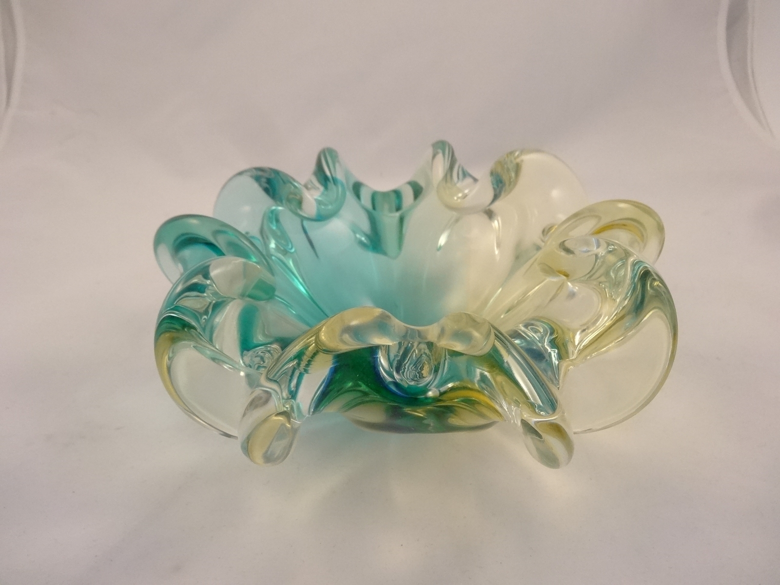 Amber and aqua blue Murano Glass  Bowl