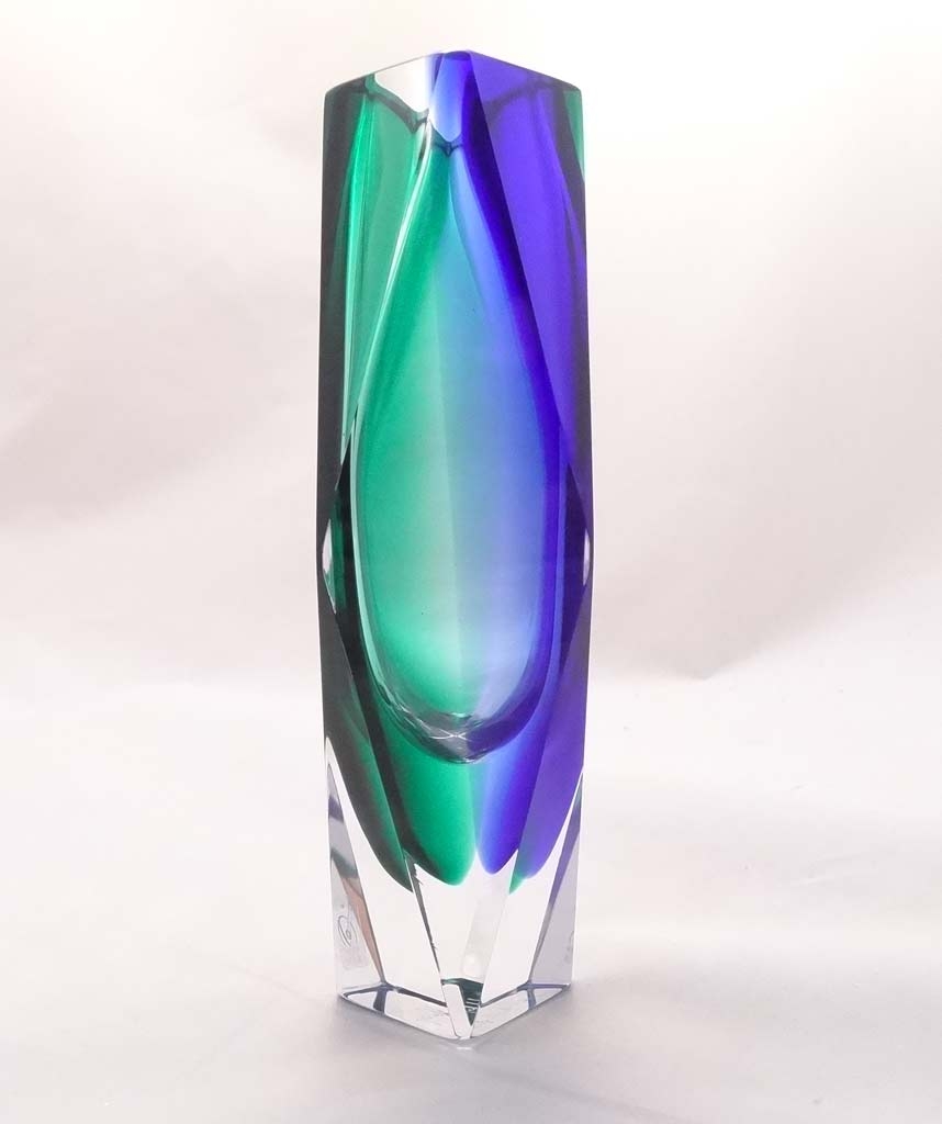 Blue and green edged vase Murano Glass vase