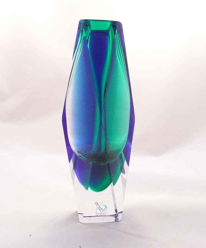 Blue and green edged vase Murano Glass vase