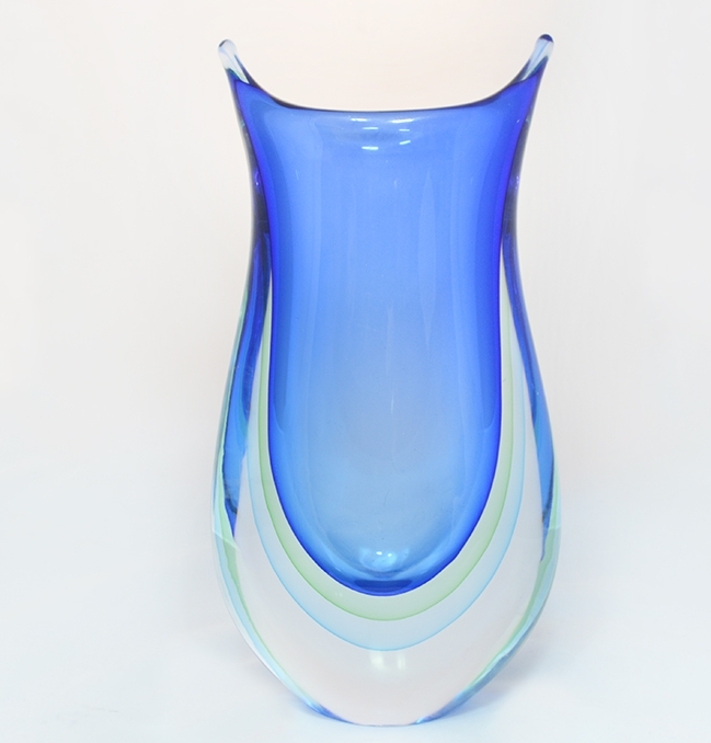 Blue, green and cyan Murano glass Sommerso vase - Murano Glass - Murano ...