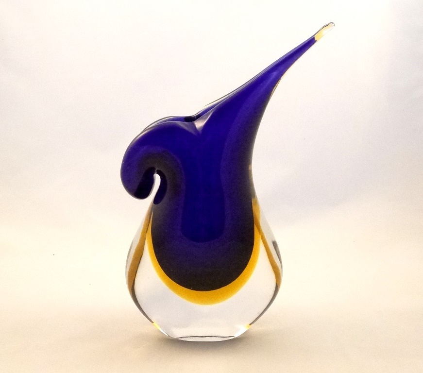 Murano Glass Cobalt Blue and Amber Mandoline Vase
