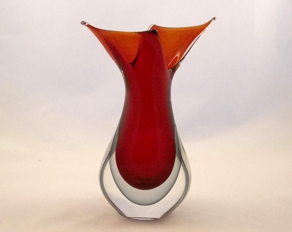 Murano Glass Red and Smoke FiFi Vase