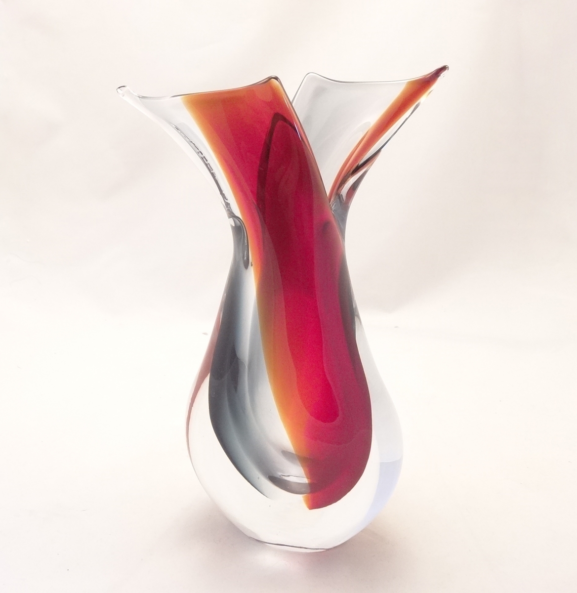 Murano Glass  Ruby Red Smoky Crystal clear Vase