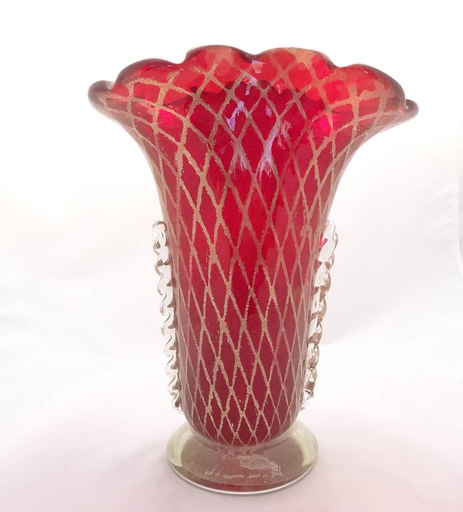 Vetro Arte Di Murano Red Reticello Vase