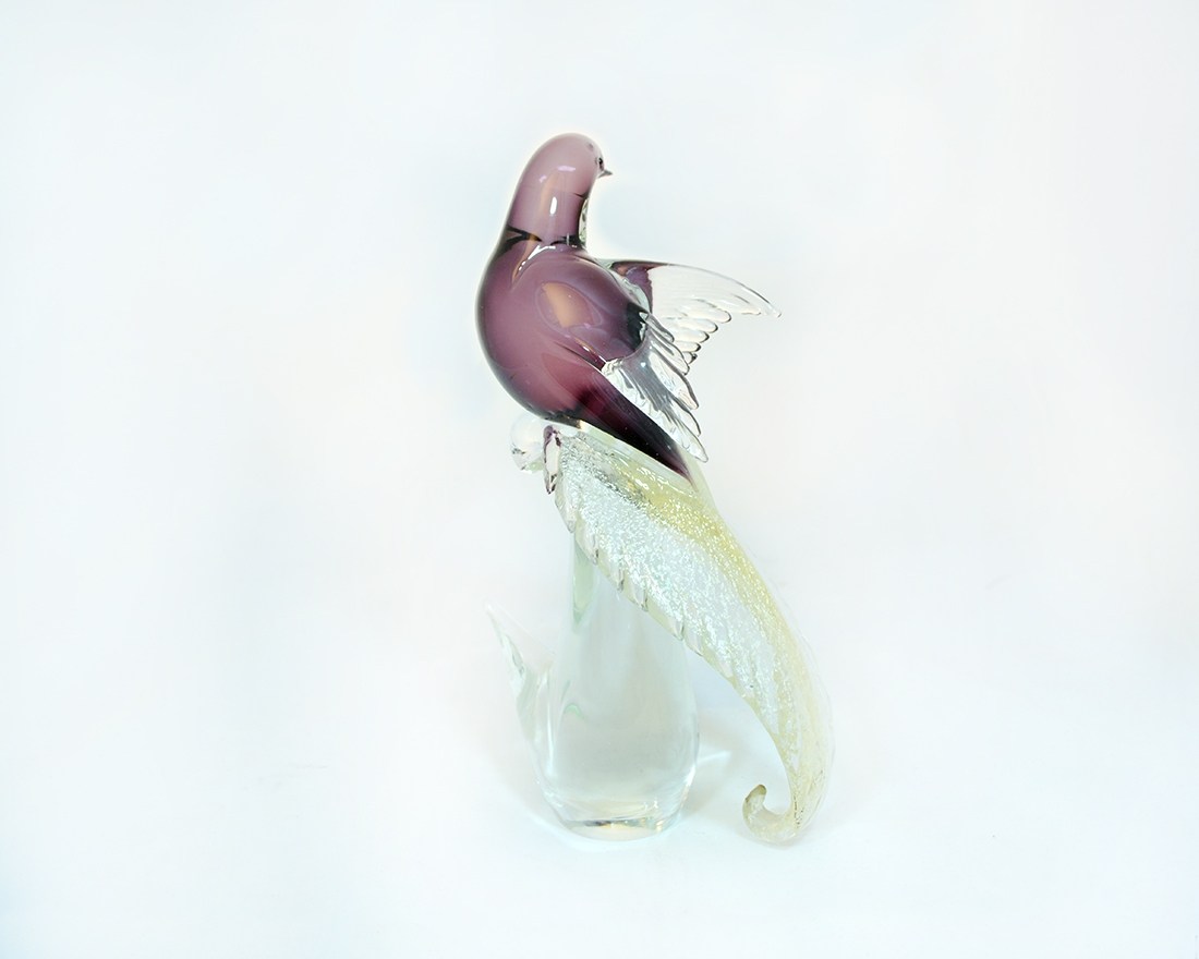 Murano glass deep purple and silver bird of paradise