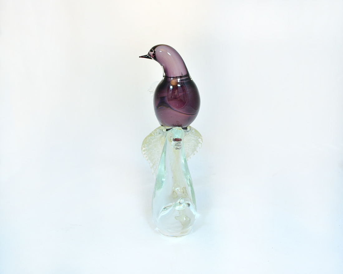 Murano glass deep purple and silver bird of paradise