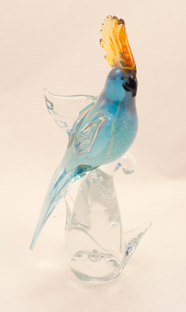 Murano Parrot Aqua Gold Open Wings
