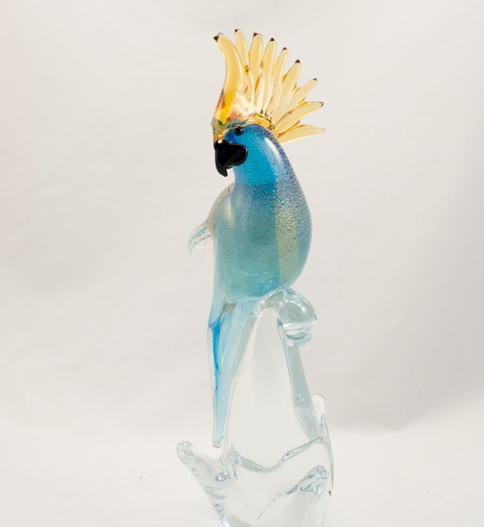 Murano Parrot Aqua Gold Closed Wings