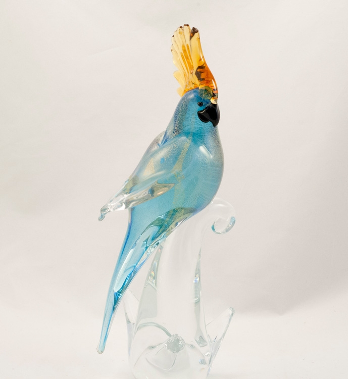 Murano Parrot Aqua Gold Closed Wings
