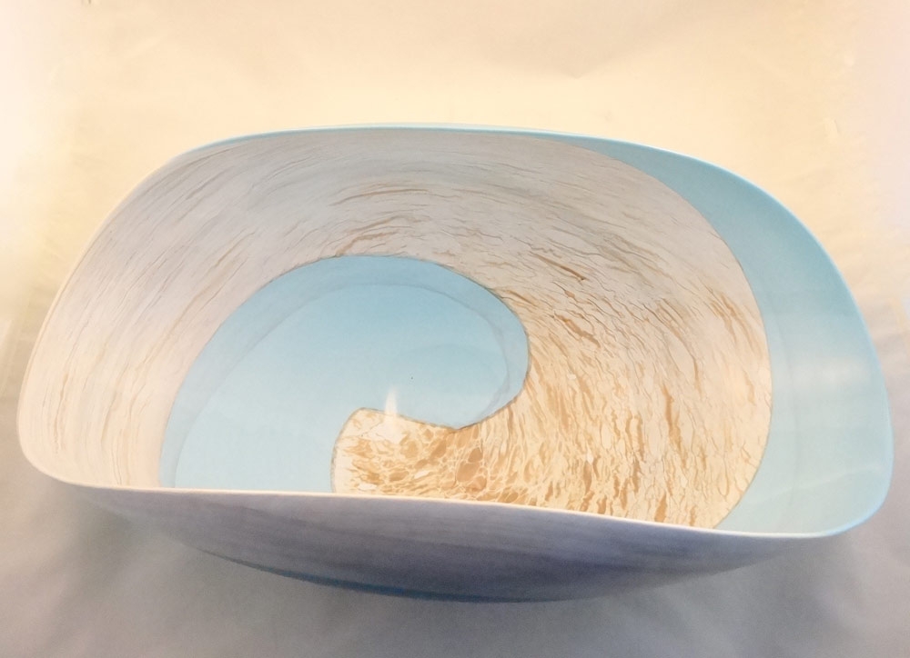 Large Aqua Ivory Murano Glass Folded Bowl