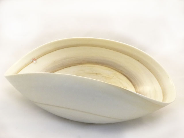 Large Striato Murano glass Ivory and Marble Folded Bowl