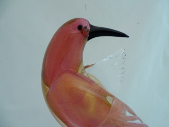 Bird Ruby/Gold Head Forward Murano Glass-