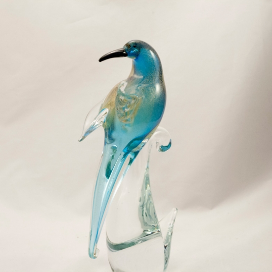 MURANO BIRDS OF PARADISE AQUA/GOLD PAIR - Murano Glass