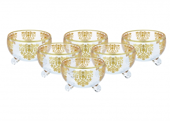 Set of 6 Dessert Bowls with Rich Gold Artwork - World Art Glass Decor -  Murano Glass Gifts Co.