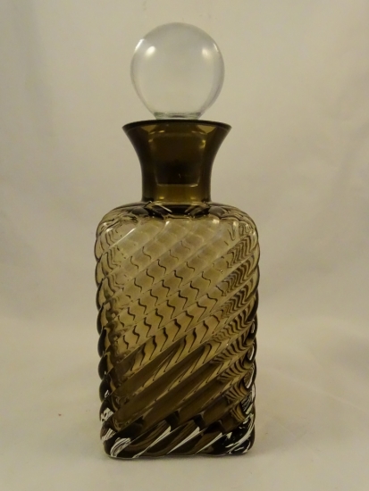 Bronze Glass Square Decanter With Clear Lid - World Art Glass