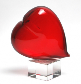 MURANO GLASS RED HEART ON CRYSTAL BASE