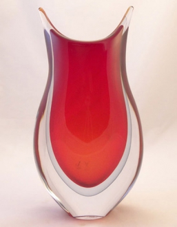 Murano Glass Vase Red/Smoke/Grey