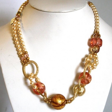 Murano Glass Soft pink and gold  Necklace