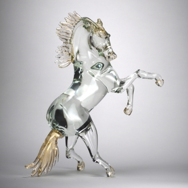 Murano Glass Clear and Gold Horse