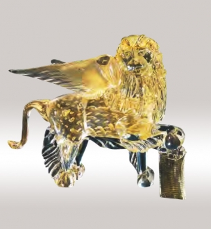 Murano Glass Gold Lion With Bubbles