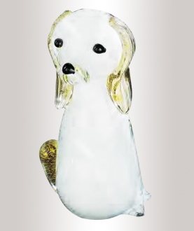 Murano Glass White/Gold Dog