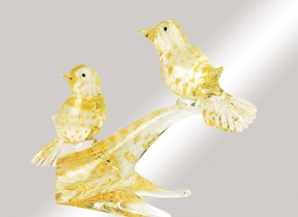 Murano Glass Crystal/Gold Birds On A Branch