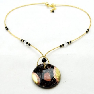 Abstract Murano Glass Pendant Black/Gold