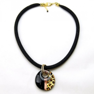 Leopard Murano Glass Pendant Black