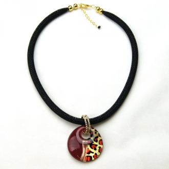 Leopard Murano Glass Pendant Red