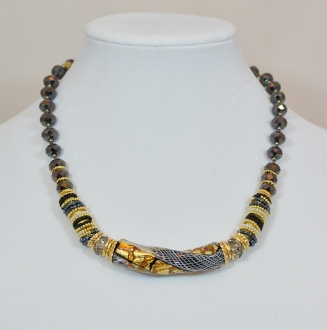 Black and Gold murano glass bead and twisted pendant necklace