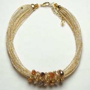 Luxurious Murano Glass Necklace White/Amber