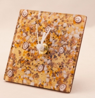 Murano Glass Clock Amber/Brown/White/Gold