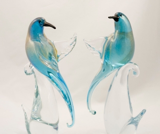 MURANO BIRDS OF PARADISE AQUA/GOLD PAIR