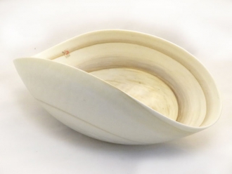 Large Striato Murano glass Ivory and Marble Folded Bowl