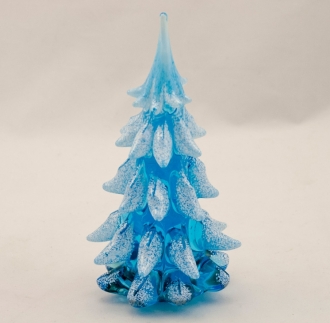 Blue Glass Snow Covered Christmas Tree
