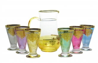 7 Piece Drinkware Set with Gold Artwork- Assorted Colors