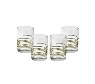 Set of 4 Liquor Glasses with 14K Swirl gold Design