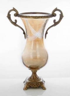 14 Glass Amber Brass Vase