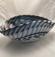 Black Ivory and Silver Murano Glass Folded Bowl