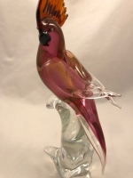 Ruby/Gold Murano Glass Parrot Close Wings with Amber Crest