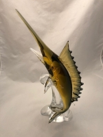 Amber/ Smoky Marlin Murano Glass Fish