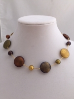 Multicolor and gold flat murano glass bead necklace