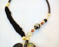 Black and Gold Murano Intaglio Glass Heart Necklace