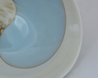 Ivory and Turquoise Striato Mignon Folded Bowl