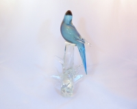 Head backwards bird on a branch aqua blue and gold murano glass
