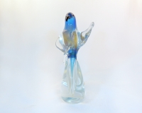 Head backwards bird on a branch aqua blue and gold murano glass