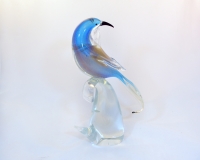 Head backwards bird on a branch aqua blue and gold murano glass