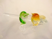 Murano Glass Birds Amber Green