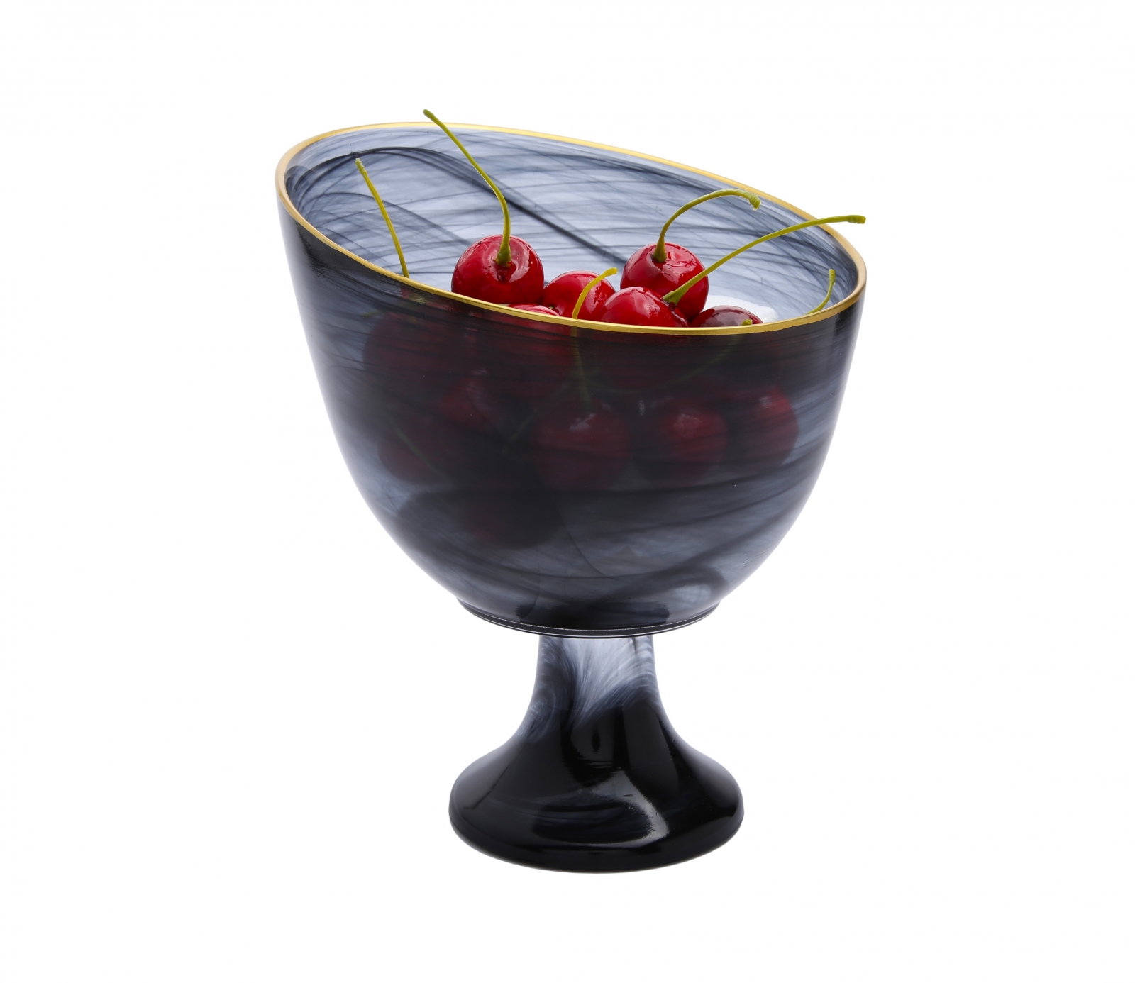 Black Alabaster Footed Candy Bowl with Gold Trim