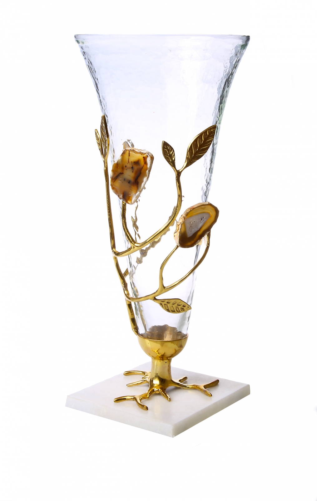 Glass Vase With Gold Leaf-Agate Stone Design